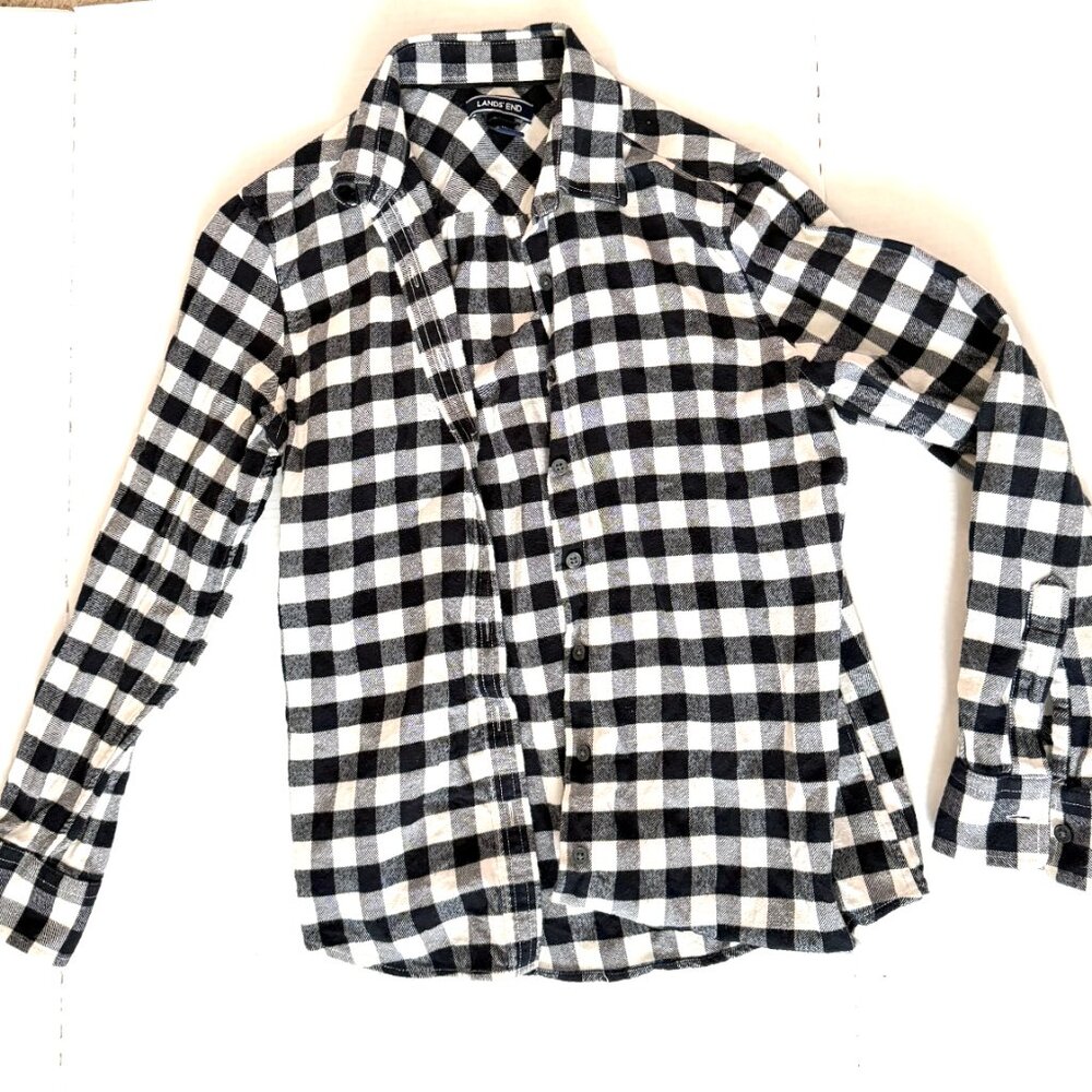 Lands End Buffalo Check Fleece Button Up Blouse